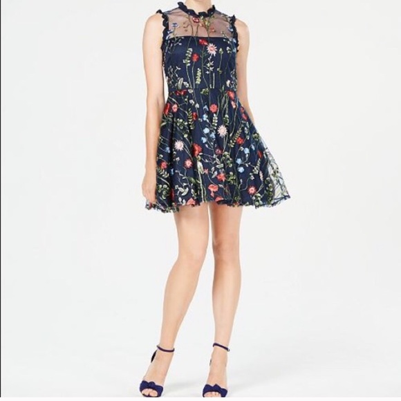 embroidered semi sheer floral dress - Picture 4 of 8